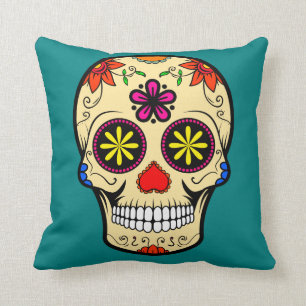 Coussin Jour de crâne de sucre de Teal mort
