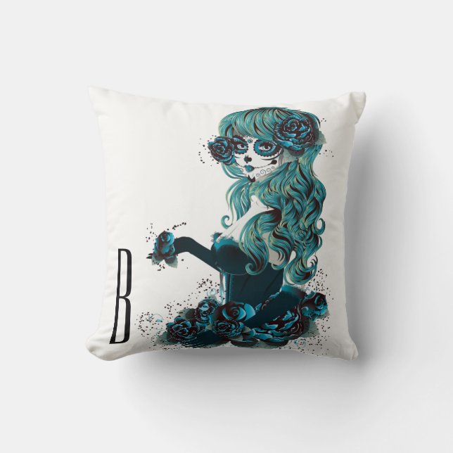 Coussin Jour de la mort belle Sugar Skull Maquillage fille (Recto)