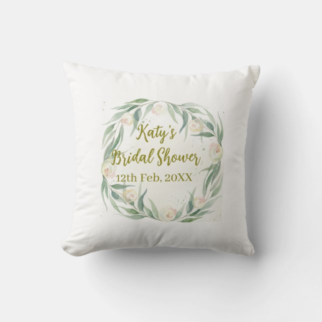 Coussin Jour de mariage floral eucalyptus vert nom date al (Recto)