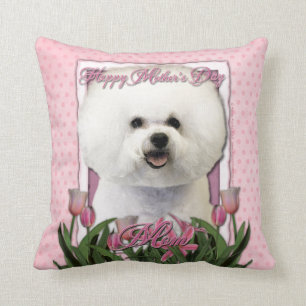 Coussin Jour de mères - tulipes roses - Bichon Frise