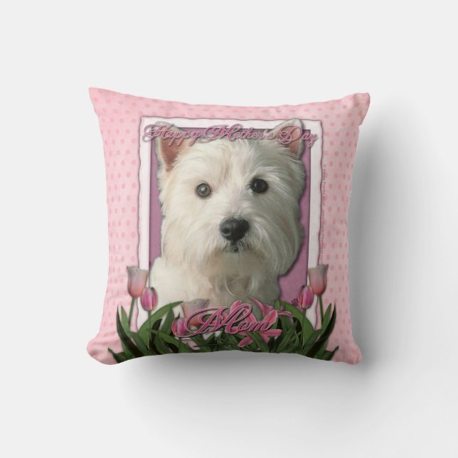 Coussin Jour de mères - tulipes roses - Westie (Recto)