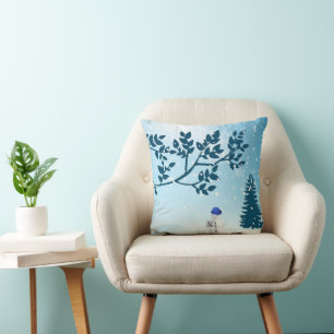 Coussin Jour de neige avec neige blanche et sapin de Noël