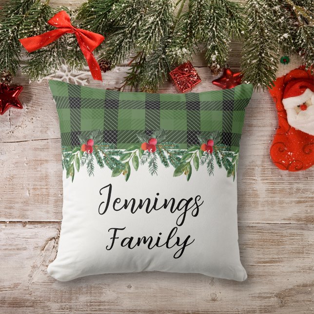 Coussin Jour de Noël de la famille Plaid de Buffalo Vert e (Créateur téléchargé)