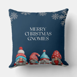 Coussin Jour de Noël Rouge Blanc Bleu Gnomes Pun et Snowfl