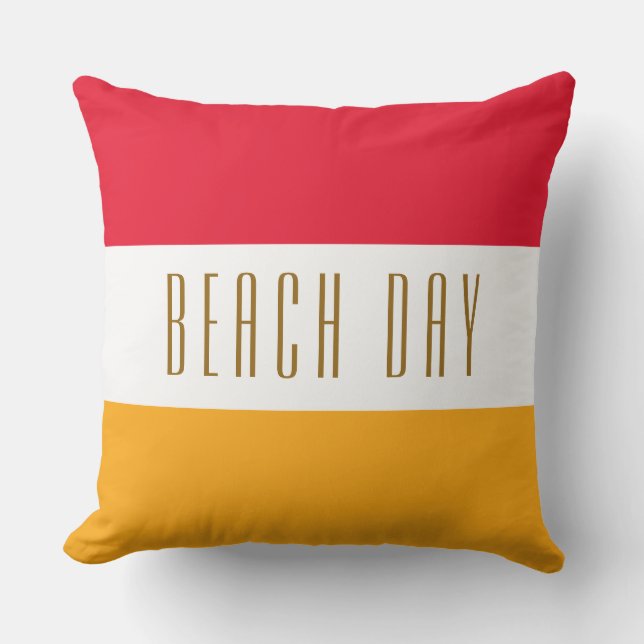 Coussin JOUR DE PLAGE Rouge clair Jaune Orange Blancs (Recto)