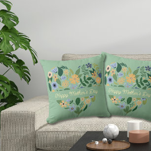 Coussin Jour des mères florales Vert Vert Bleu