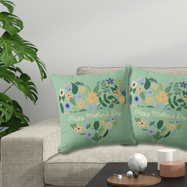 Coussin Jour des mères florales Vert Vert Bleu (Créateur téléchargé)