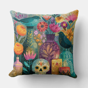 Coussin Jour des Morts Crâne en Sucre Ofrenda Autel