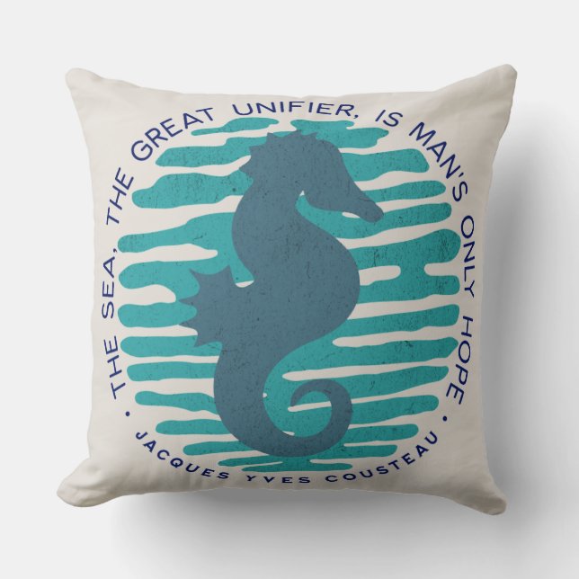 Coussin Jour des terres, Hippocampe et Vagues, Nettoyer l' (Recto)