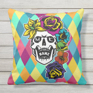 Coussin Jour Dia de Muertos de la coutume du crâne de sucr