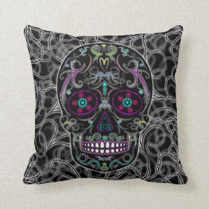 Coussin Jour du crâne du sucre mort - noir coloré