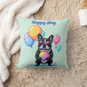 Coussin Jour heureux Bouledogue français Bouledogue frança