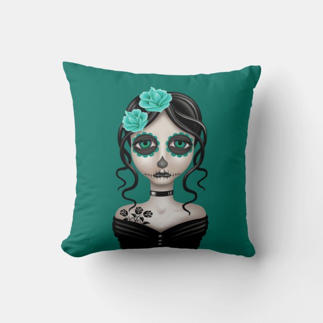 Coussin Jour triste de la fille morte sur le bleu (Recto)