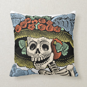 Coussin Jour vintage de Catrina du squelette mort