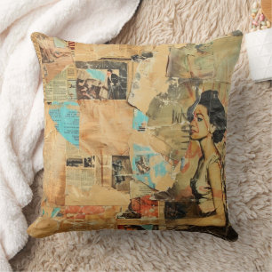 Coussin Journal antique femmes bleu sépia rétro