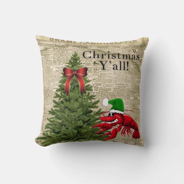 Coussin Journal Tree Crawfish C’est Noël Y’all (Recto)
