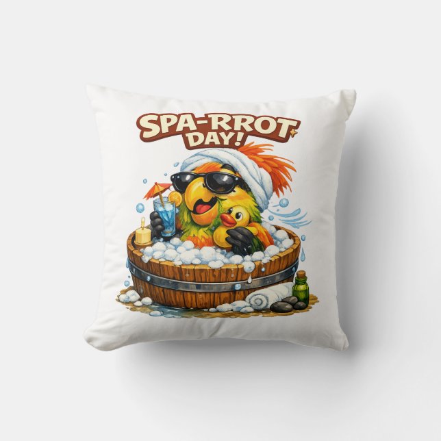 Coussin Journée au spa drôle Perroquet Spa Relax Design (Recto)