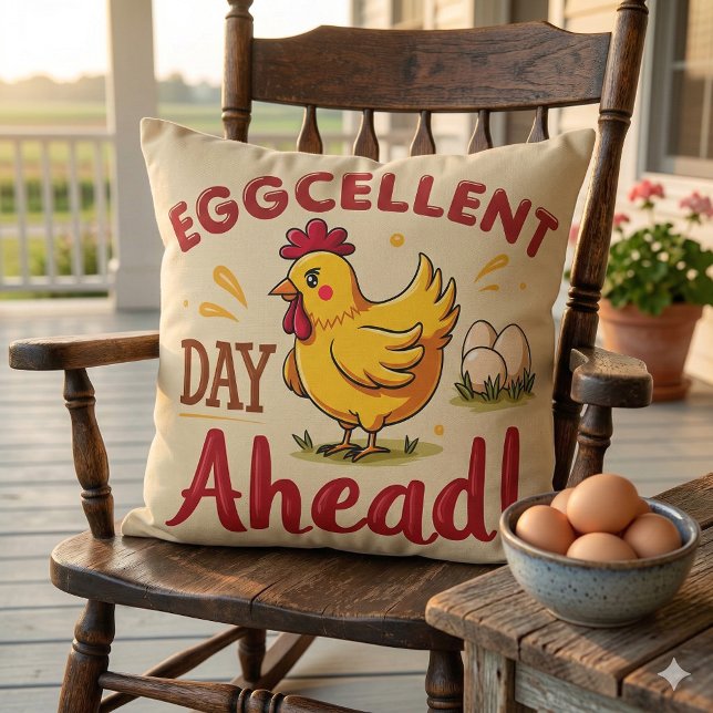 Coussin Journée Exceptionnelle à Venir Drôle Ferme de Poul (Eggcellent Day Ahead Funny Chicken Farm Throw Pillow Mockup A)