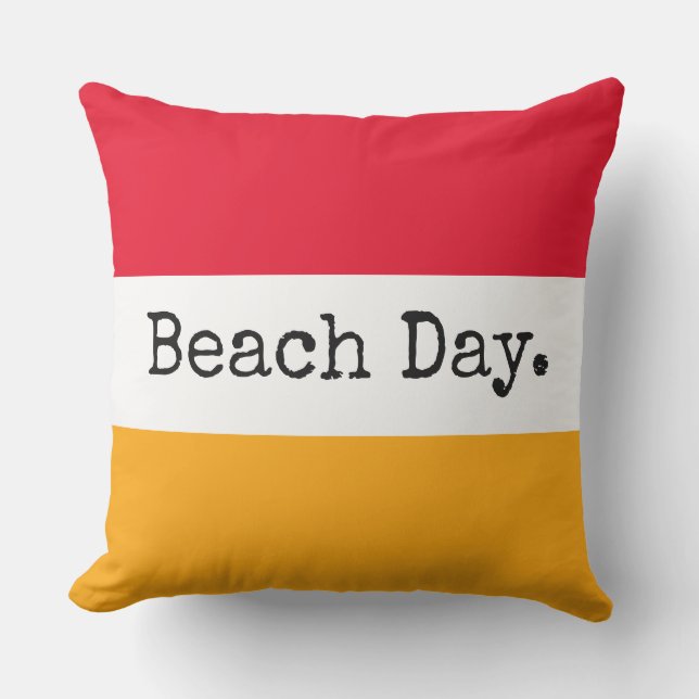 Coussin JOURNÉE PLAGE Fun Rouge clair Jaune Blancs (Recto)