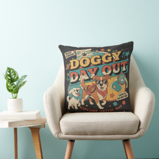 Coussin Journée Rétro avec Toutou - Esthétique Vintage pou