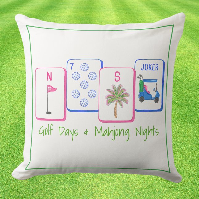 Coussin Jours de golf et nuits de mahjong / Golf Tiles Mah (Créateur téléchargé)