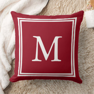 Coussin Jours d'école rouge avec monogramme à double cadre
