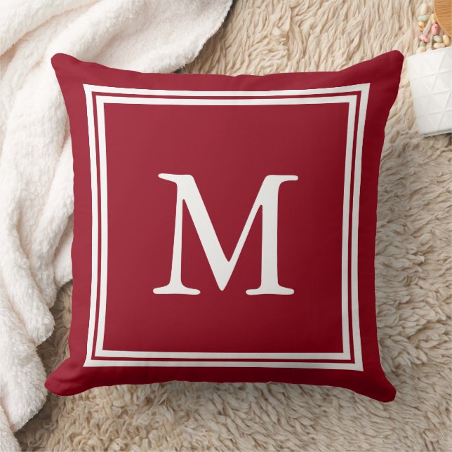 Coussin Jours d'école rouge avec monogramme à double cadre (Couverture)