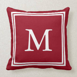 Coussin Jours d'école rouges avec le monogramme blanc de