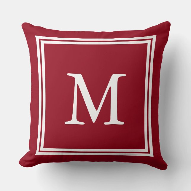 Coussin Jours d'école rouges avec le monogramme blanc de (Recto)