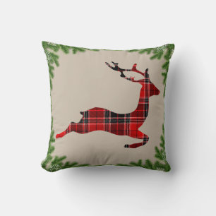 Coussin Jours fériés de Noël de rennes rouges plaid coloré