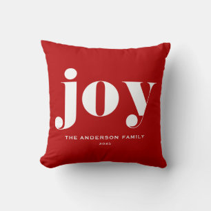 Coussin JOY Bold Typographie moderne Noël rouge