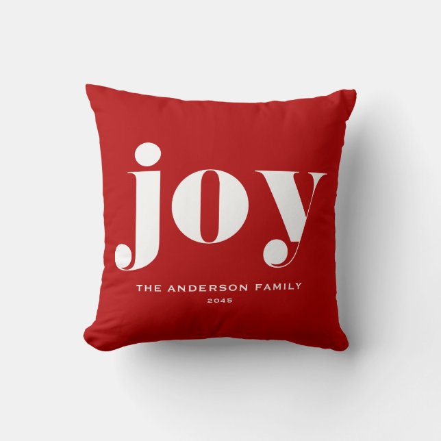 Coussin JOY Bold Typographie moderne Noël rouge (Recto)