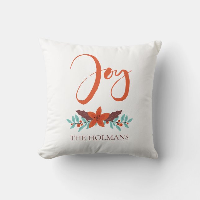 Coussin Joy Calligraphie Custom Holiday Photo Double face (Recto)