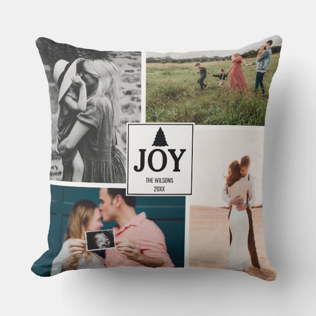 Coussin Joy Christmas Family Photo Collage (Recto)