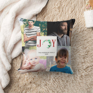 Coussin JOY Christmas Photo Collage 4 Photos de Famille