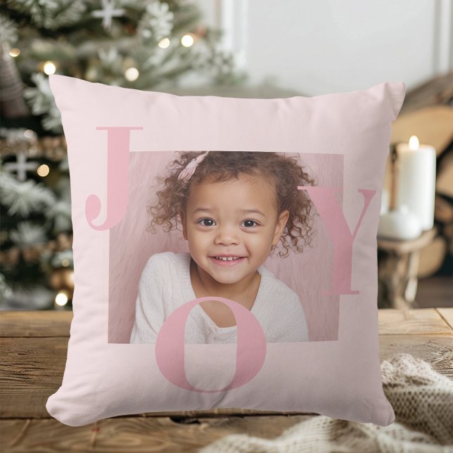 Coussin JOY Rose Pâle Noël Moderne | Personnalisé  (Créateur téléchargé)
