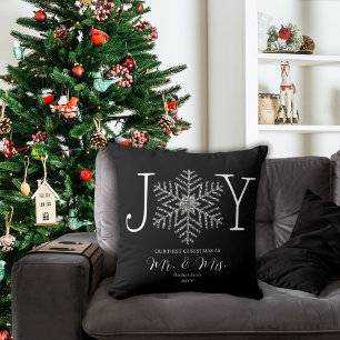 Coussin Joy Snowflake Premier Noël en tant que Mr & Mrs.