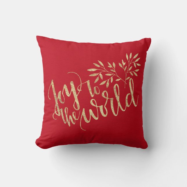 Coussin Joy To The World - Rouge et Or - Noël (Recto)