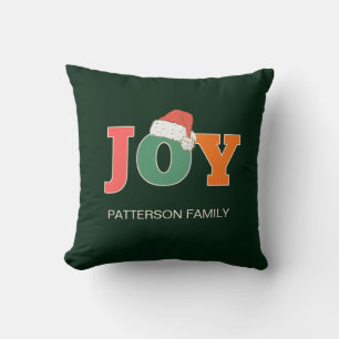 Coussin JOY ! Typographie de script Santa Hat Famille pers