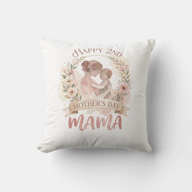Coussin Joyeuse 2ème fête des Mères Maman pour Hommes Femm (Recto)