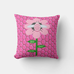 Coussin Joyeuse Bee Day Girl rose Anniversaire Bumblebee