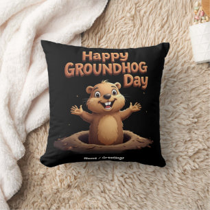 Coussin Joyeuse Fête de la Marmotte Célébrez avec Humour, 