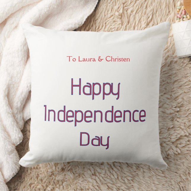 Coussin joyeuse fête de l'indépendance rouge bleu nom date (Couverture)