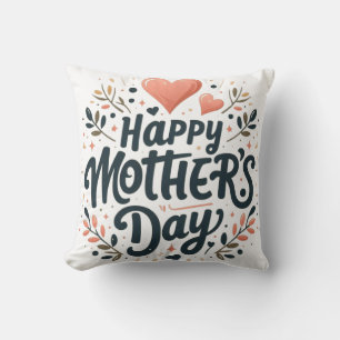 Coussin Joyeuse fête des Mères - Art de typographie floral