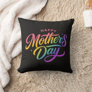 Coussin Joyeuse Fête des Mères Colorée Calligraphie Arc-en