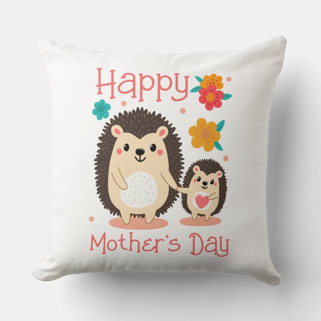Coussin Joyeuse Fête des Mères Maman et bébé Hérisson (Recto)