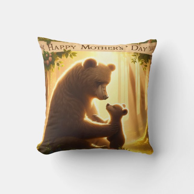 Coussin Joyeuse fête des Mères, Maman Ourse  (Recto)