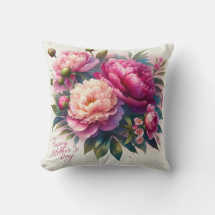 Coussin Joyeuse Fête des Mères Peony rose Jeu d'oreiller