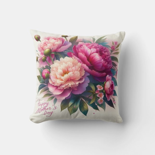 Coussin Joyeuse Fête des Mères Peony rose Jeu d'oreiller (Recto)