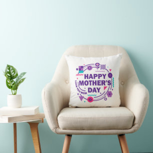 Coussin Joyeuse Fête des Mères Rétro Style Je t'aime Maman